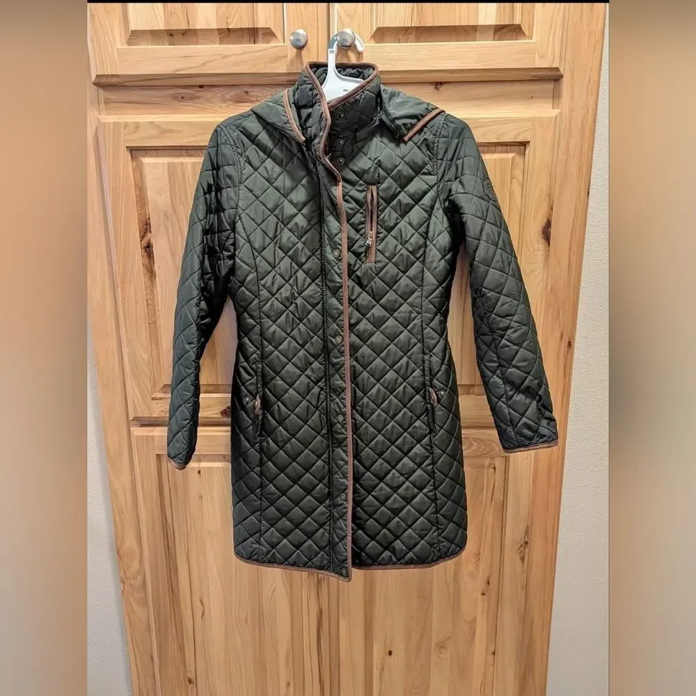 Ralph Lauren RL Designer Quilted Hooded Long Green Jacket Coat